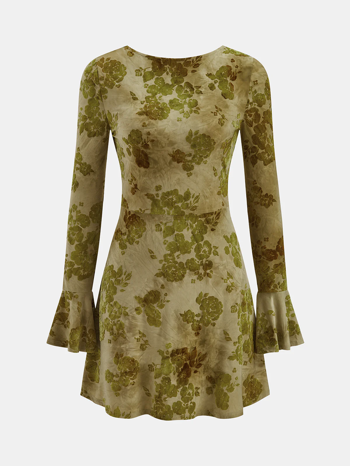 Backless Bell Cuff Floral Print Long-Sleeve Dress - Image 2