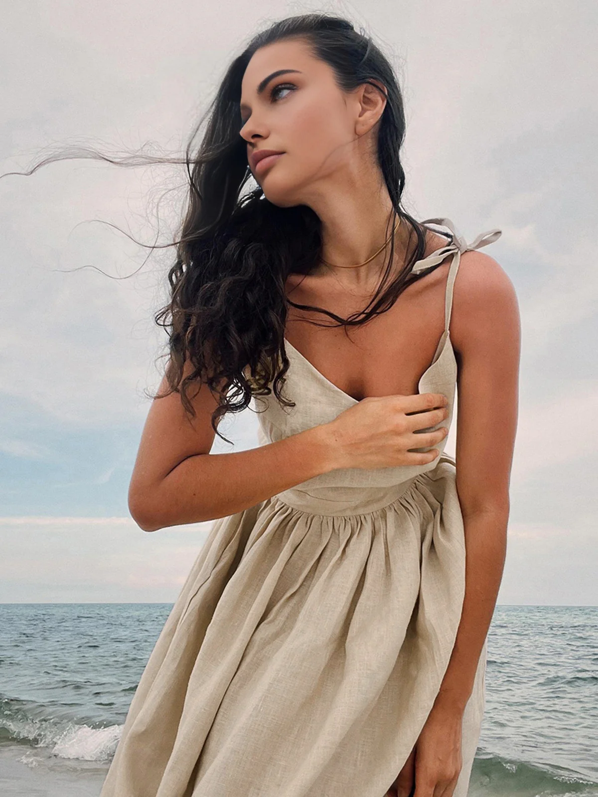 Cotton & Linen Backless Long Dress - Image 5