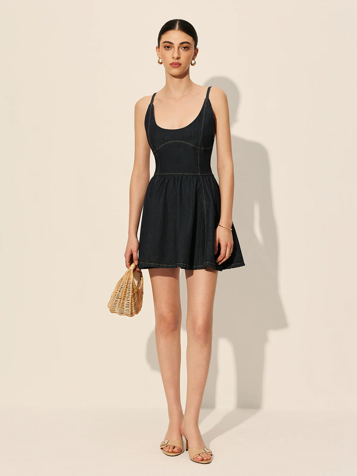 Backless Denim Flare Dress - Image 7