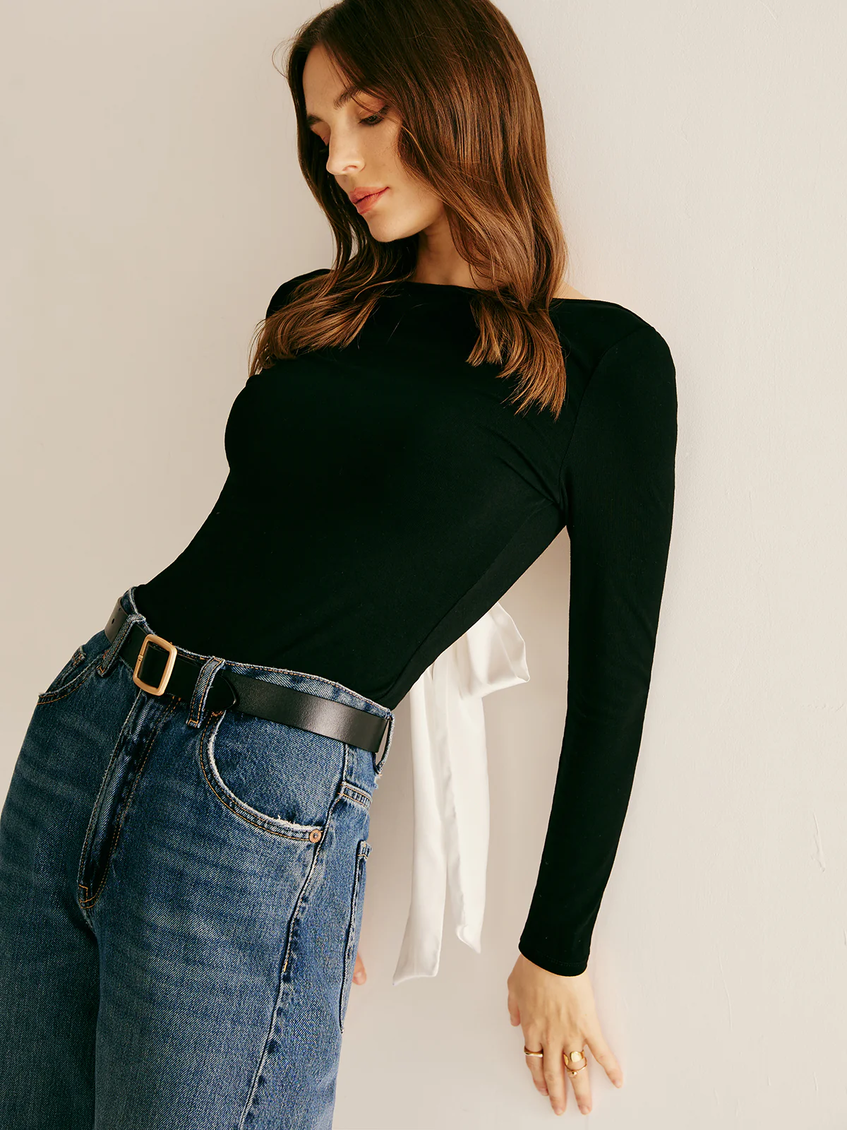 Backless Long Sleeve Tie T-Shirt - Image 2