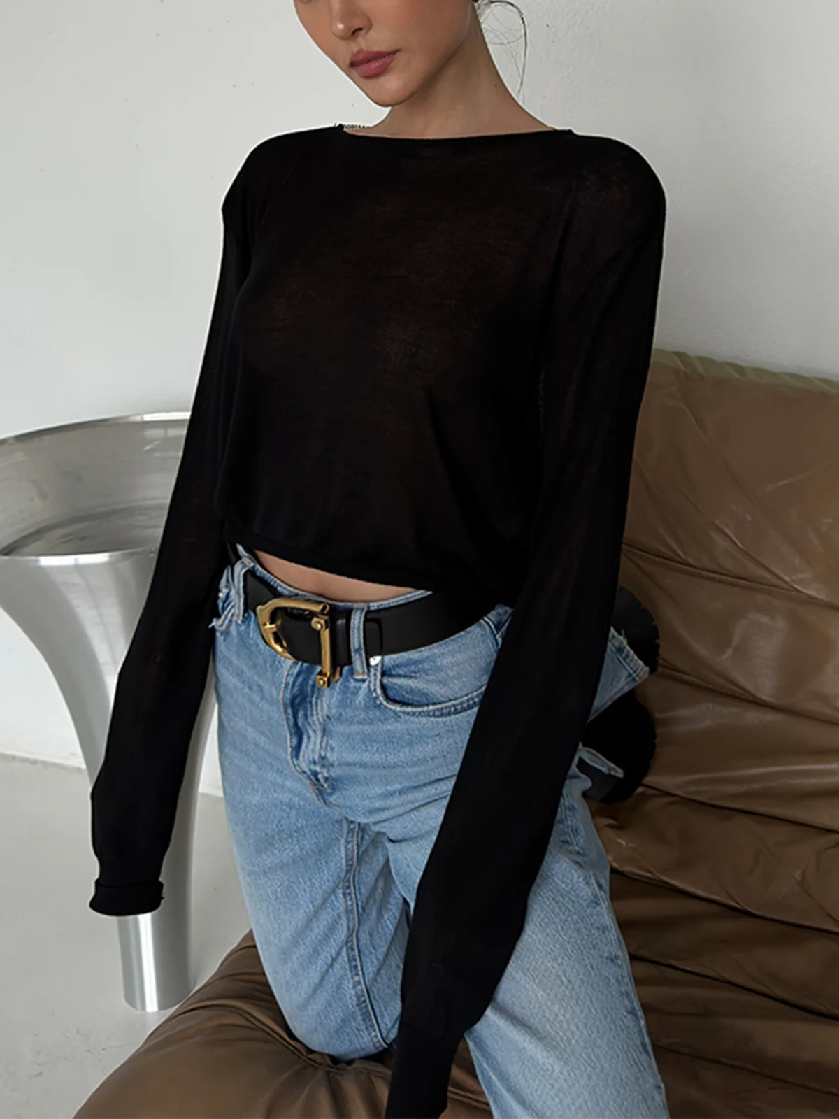 Backless Sexy Knit T-Shirt - Image 2