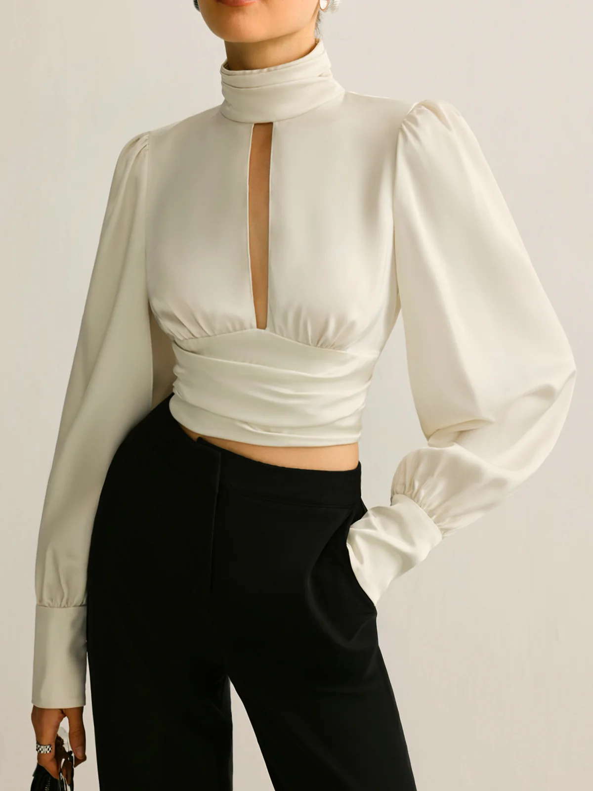 Backless Side Pleated Satin Blouse - Image 2