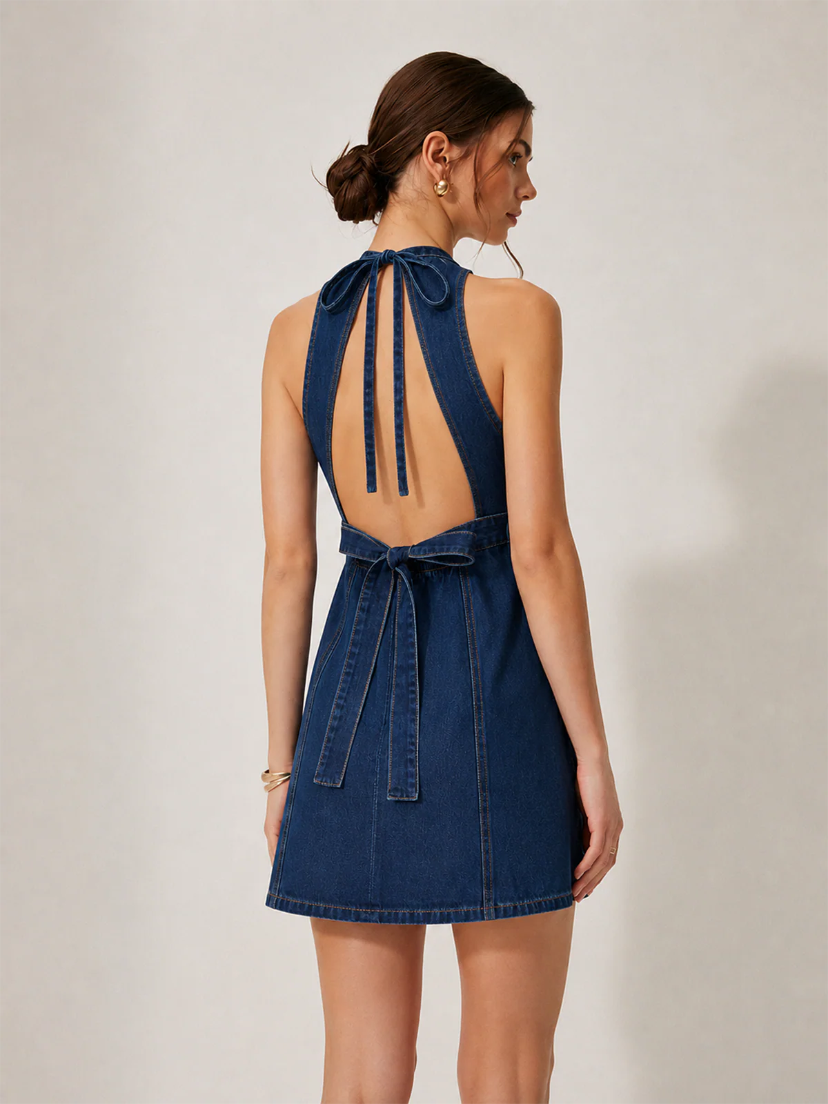 Backless Sleeveless Denim Mini Dress