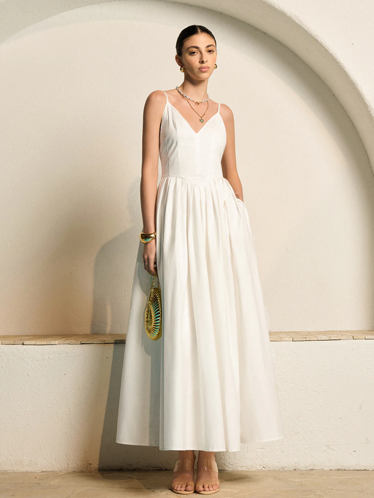 Backless Spaghetti Strap Pleated Dress - Image 3