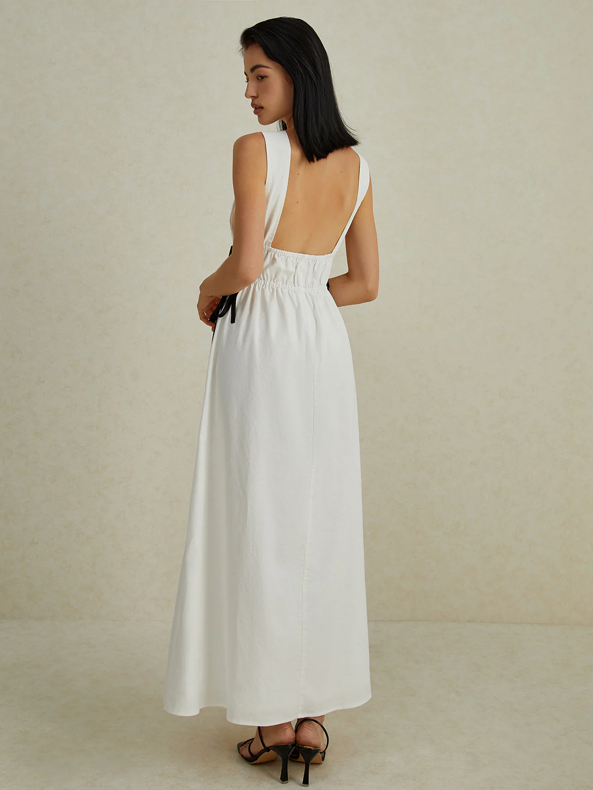 Backless V-neck Drawstring Long Dress - Image 2