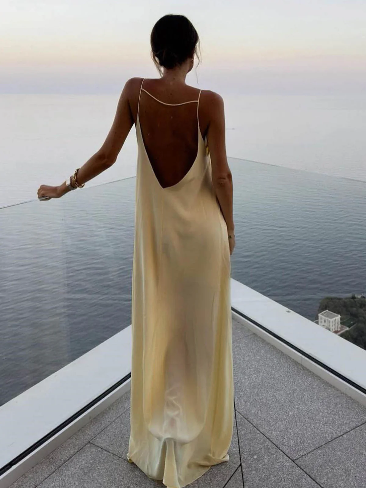 Backless Vacation Satin Long Dress - Image 5
