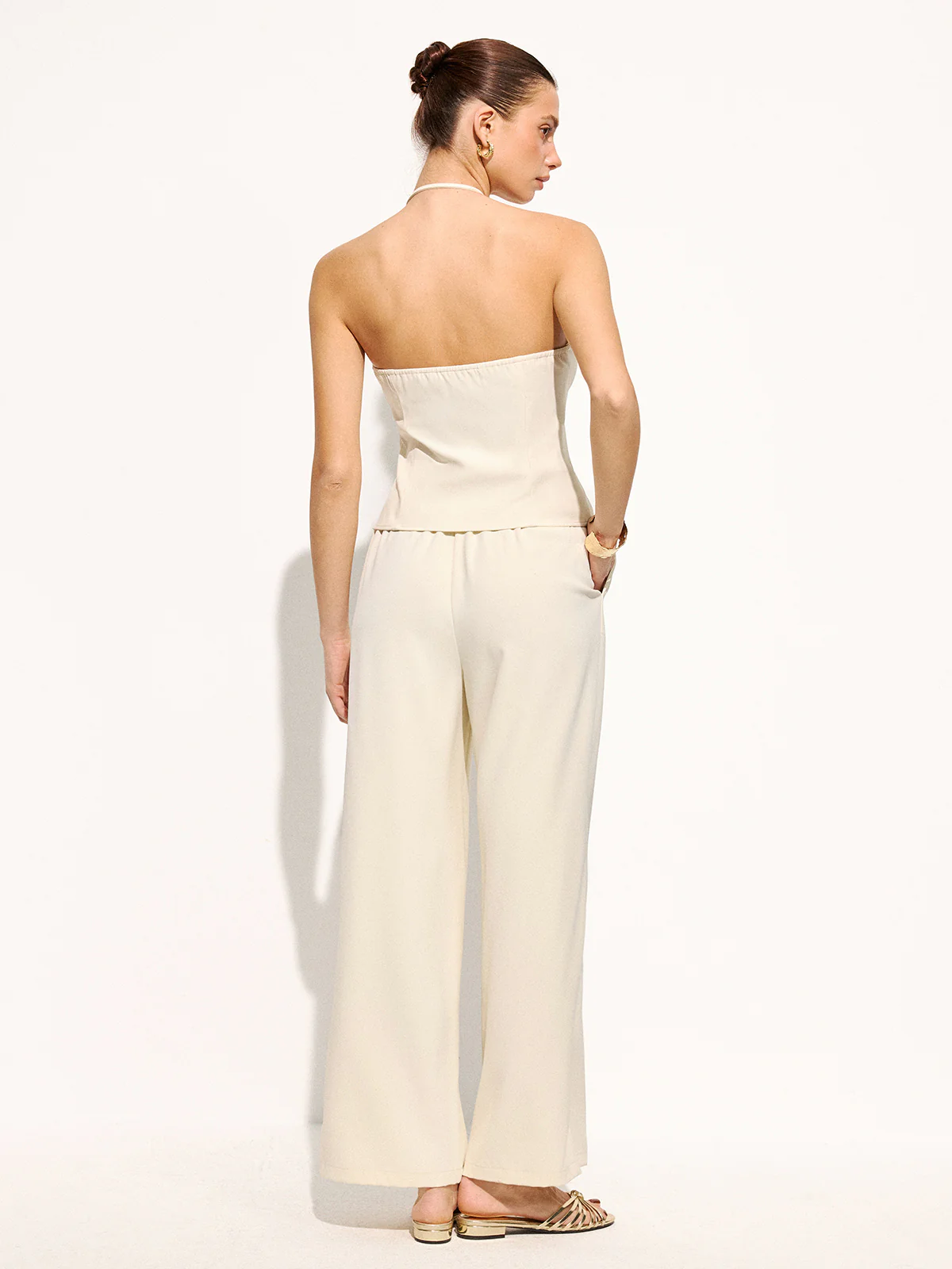 Bead Detail Asymmetric Halter Top & Pants Set - Image 5