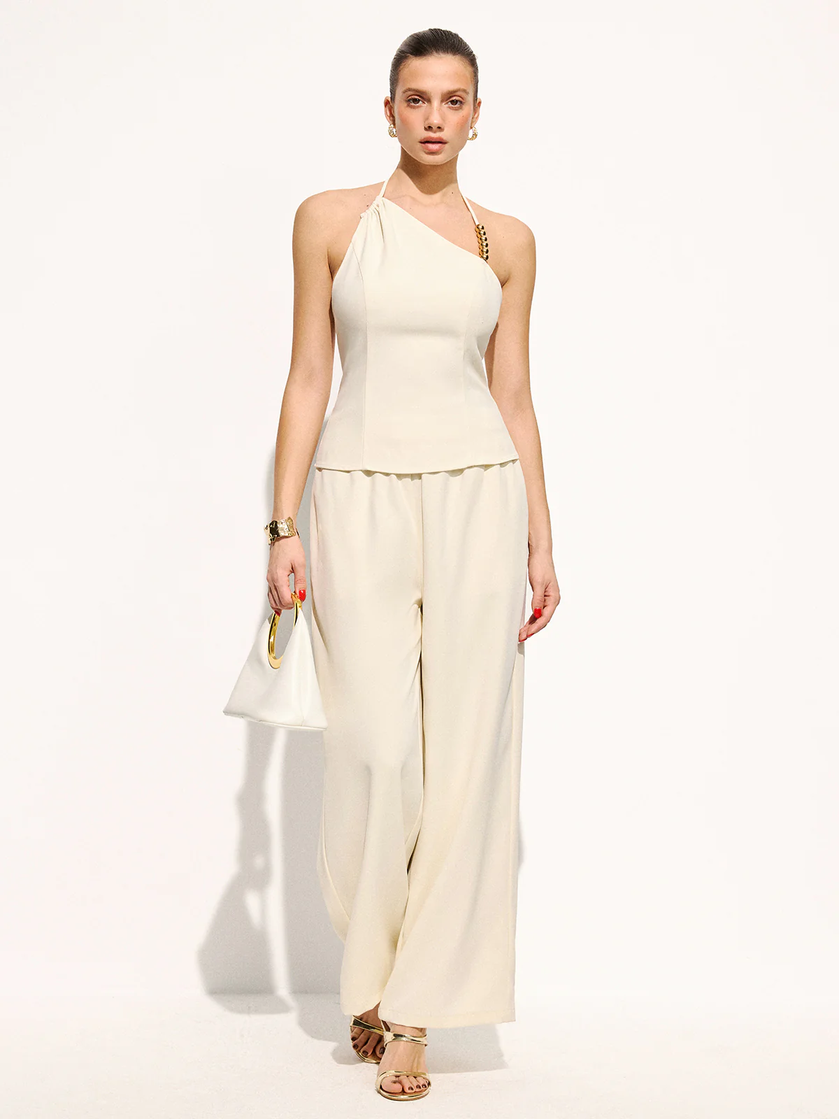 Bead Detail Asymmetric Halter Top & Pants Set - Image 6