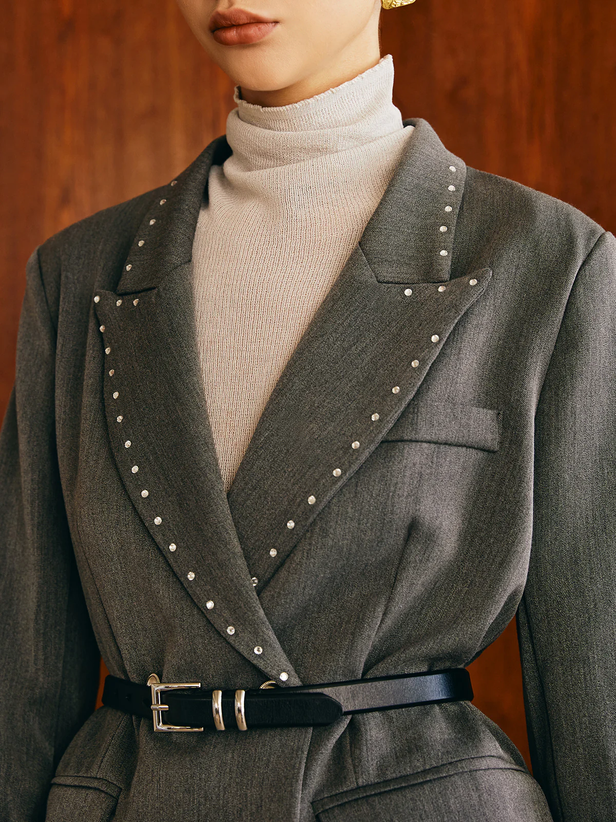 Beaded-Decor Blazer Without Belt - Image 2