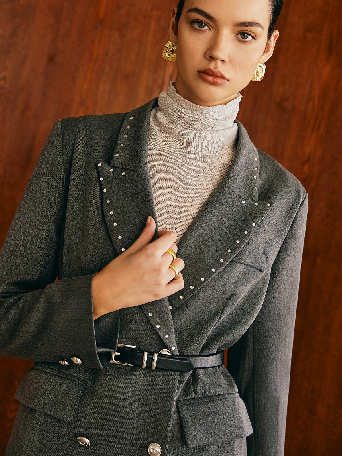 Beaded-Decor Blazer Without Belt - Image 6