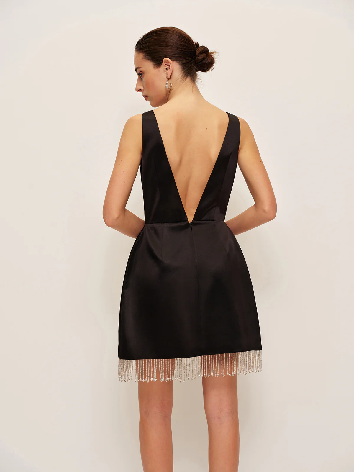 Beaded Fringe Satin V-Back Dress - Image 2