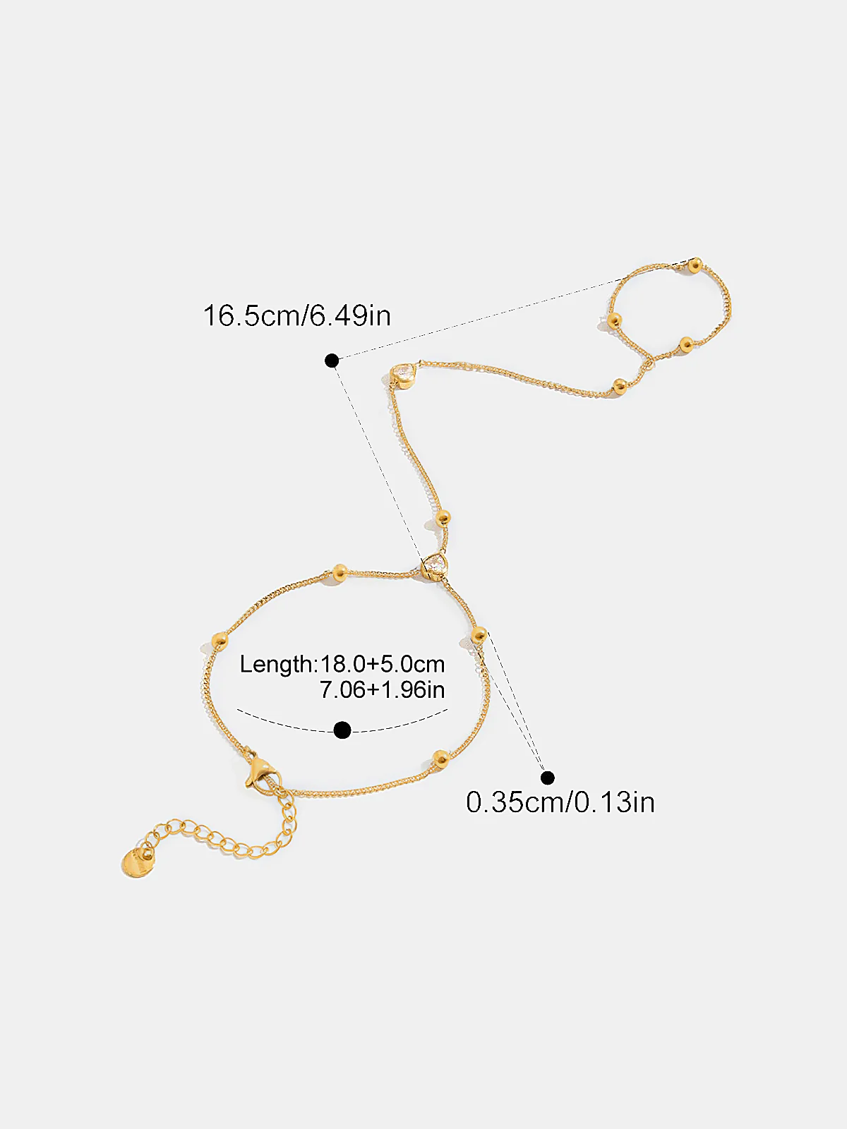 Beaded Heart Zircon Finger Chain Bracelet - Image 3