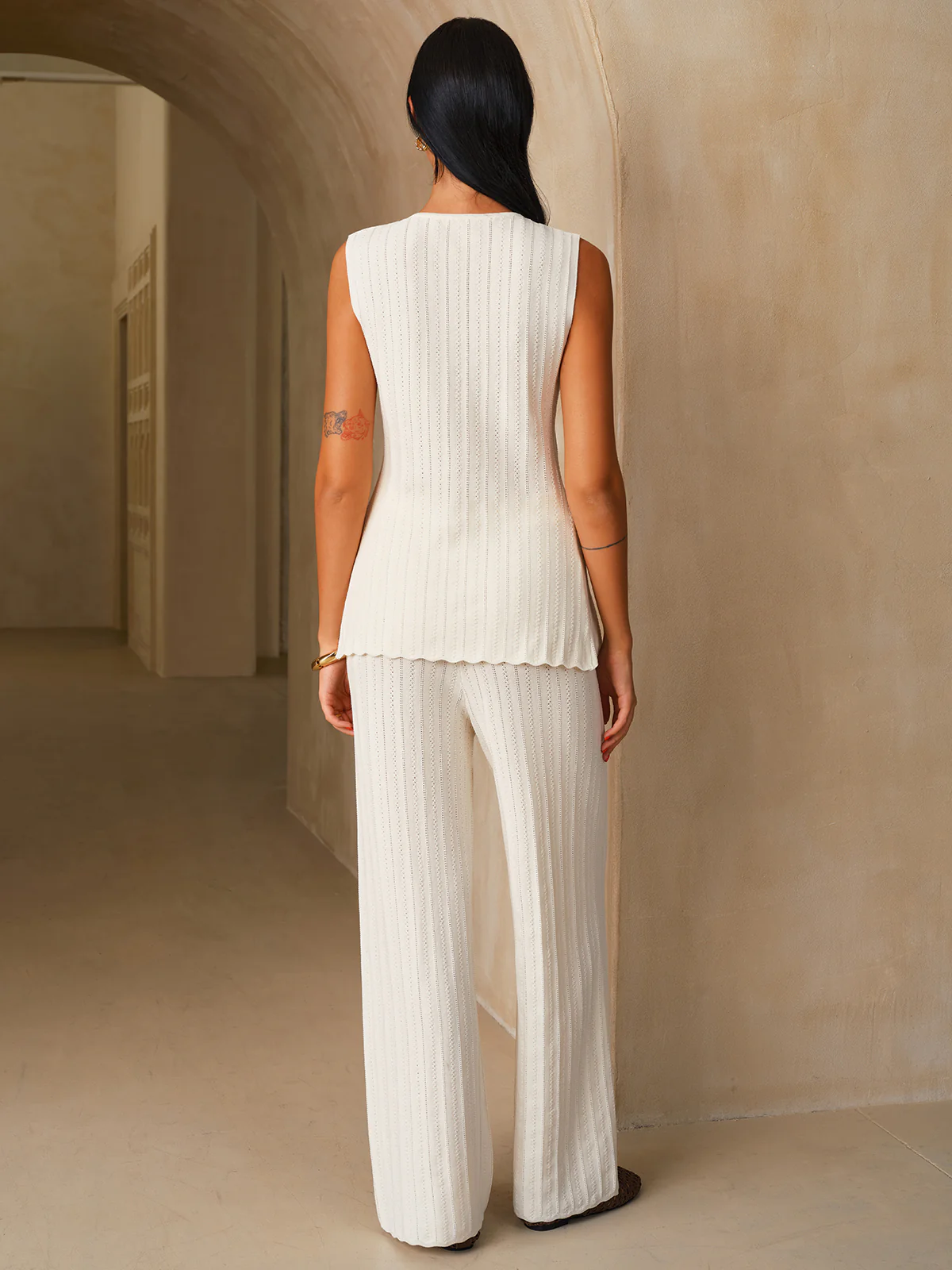 Beaded Open-Knit Sleeveless Top & Pants Set - Image 6