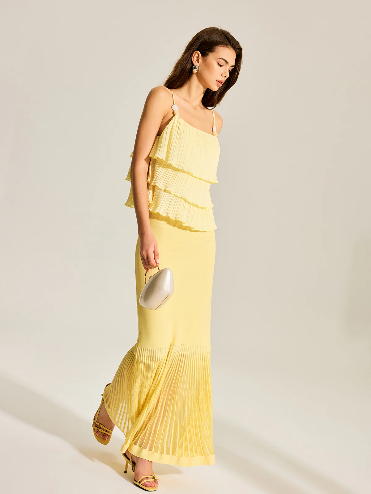 Beaded Strap Tiered Pleated Cami Top - Image 4