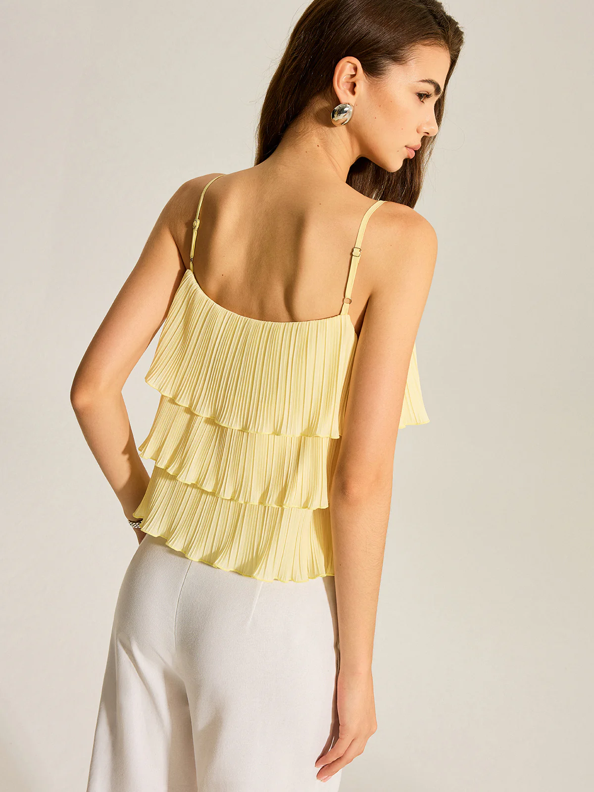 Beaded Strap Tiered Pleated Cami Top - Image 5