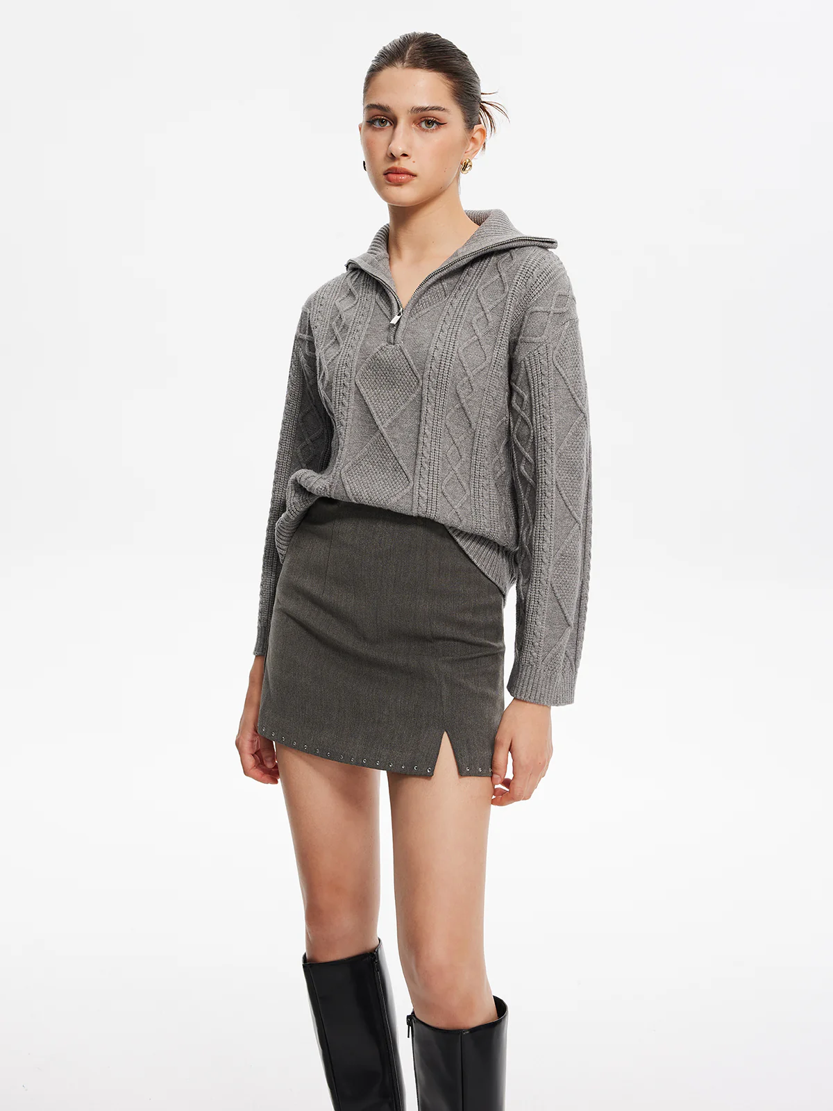 Beaded Trim Side-Zipper Mini Skirt - Image 3