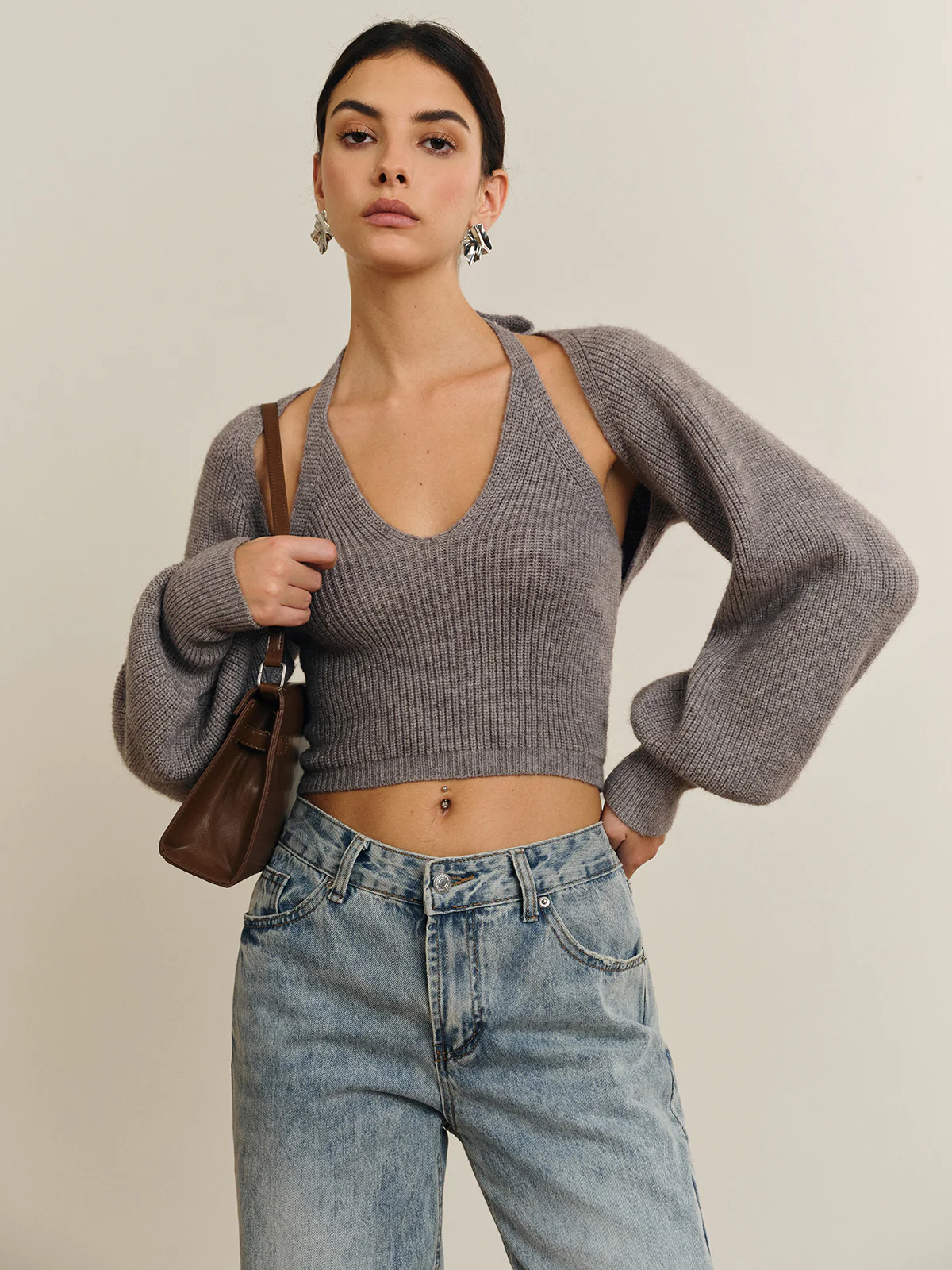 Bee Sleeve Halter Sweater Co-ords - Image 2