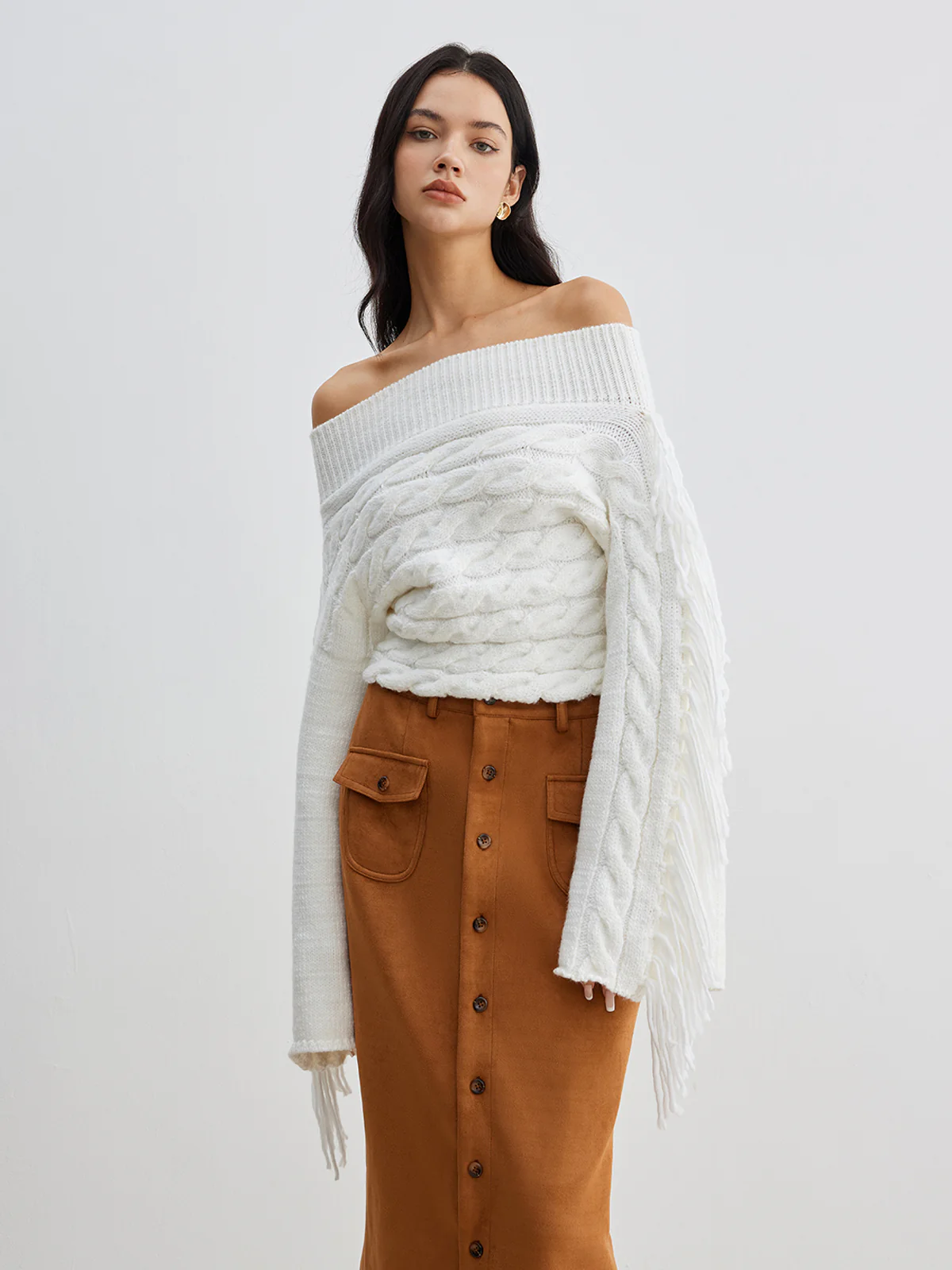 Beheme Off-Shoulder Tassel Sweater - Image 7