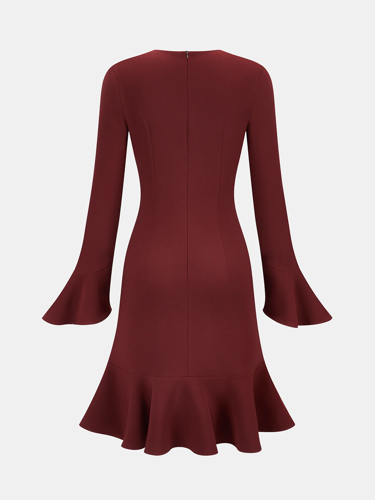 Bell Sleeve Asymmetrical Ruffle Fitted Dress - Image 2