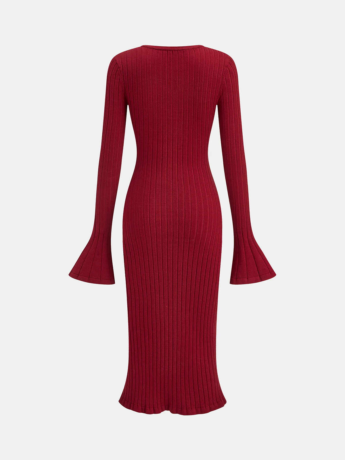 Bell Sleeve Mermaid Hem Horsebit Knit Midi Dress - Image 2