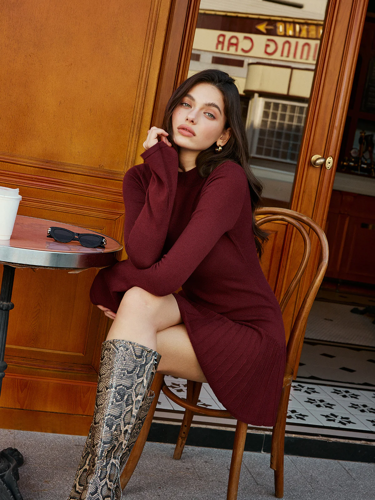 Bell Sleeve Pleated Sweater Short Dress - Image 5