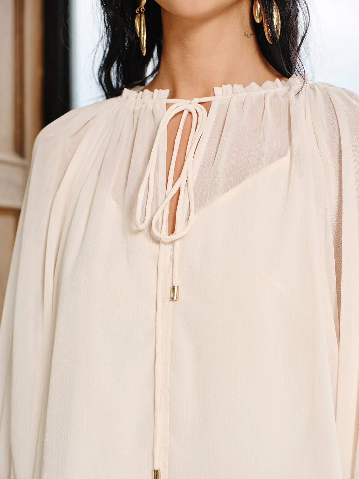 Bell Sleeve Sheer Chiffon Blouse Set with Liner - Image 5