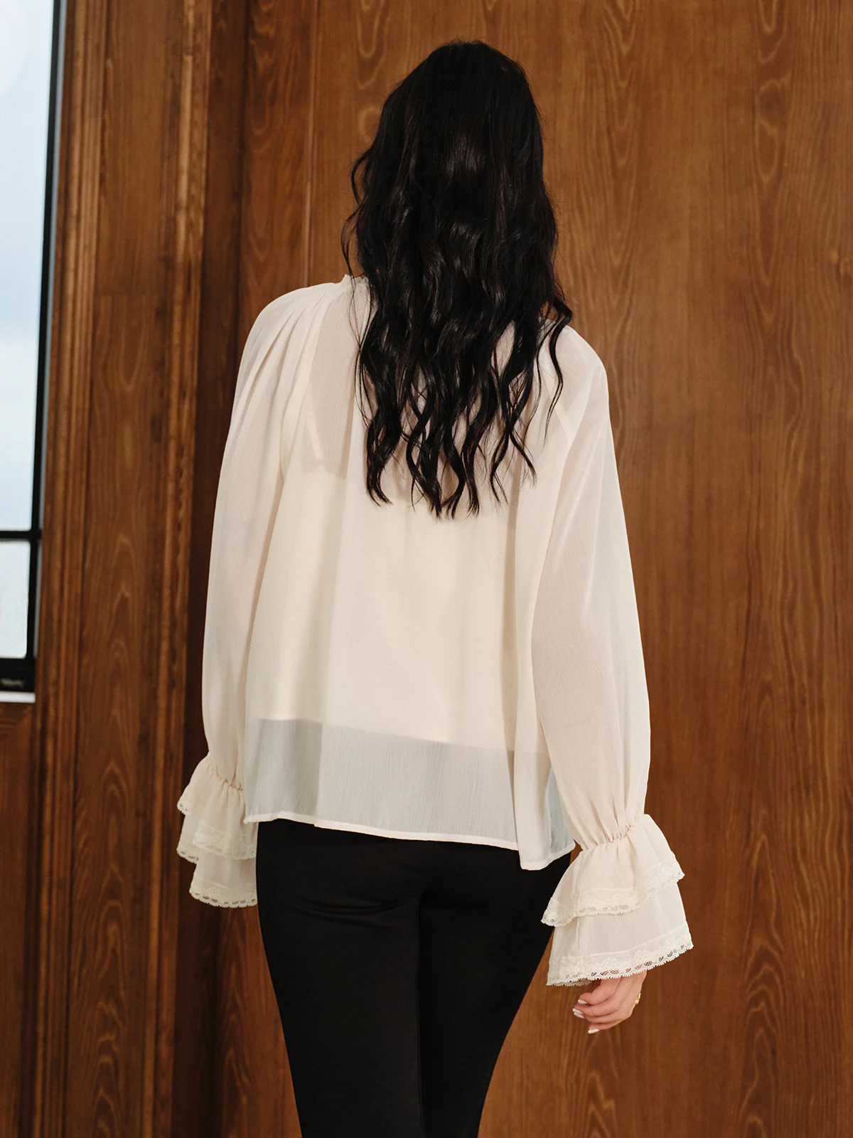 Bell Sleeve Sheer Chiffon Blouse Set with Liner - Image 7