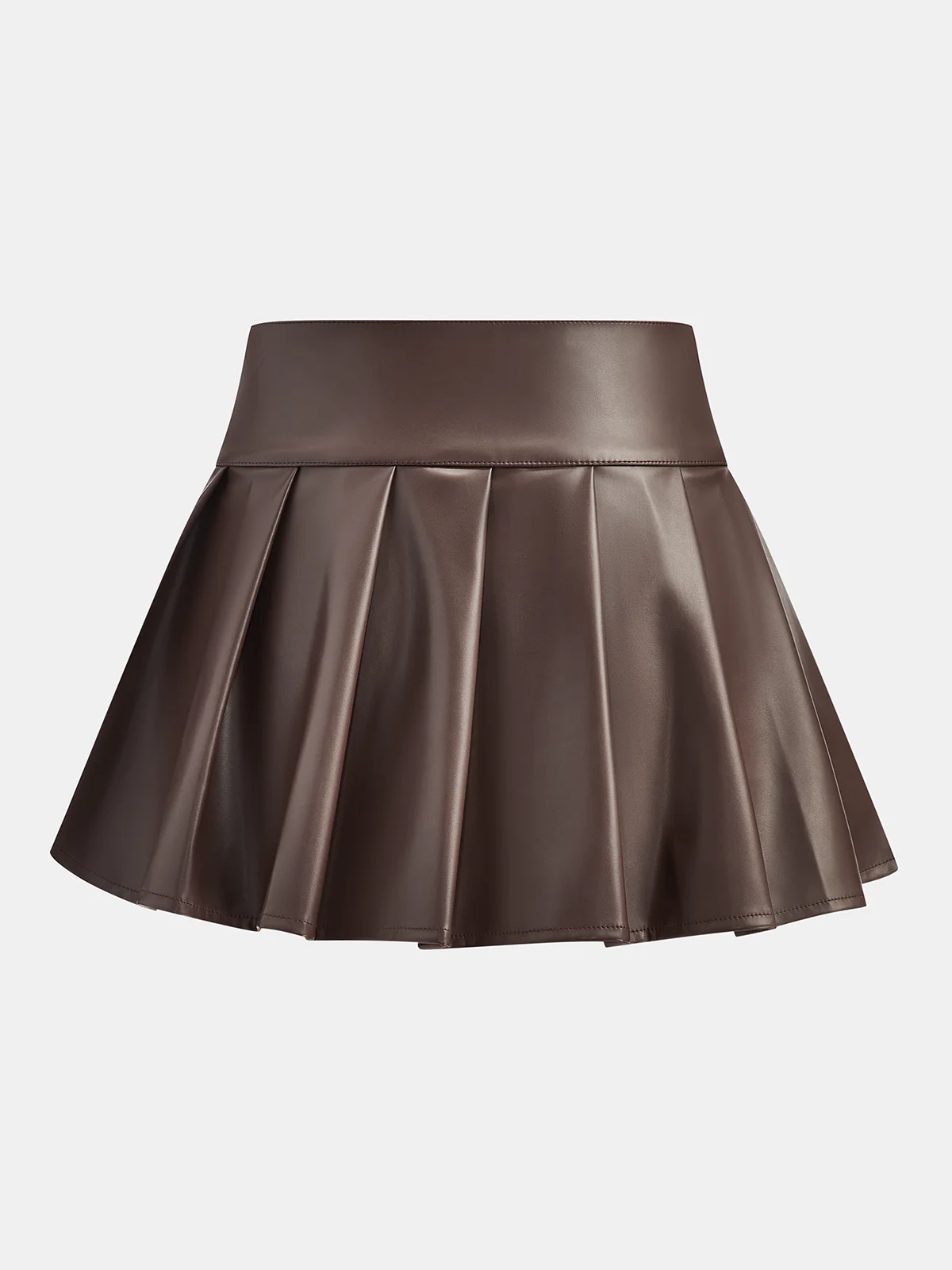 Belt-Decor Faux Leather Pleated Mini Skirt - Image 2