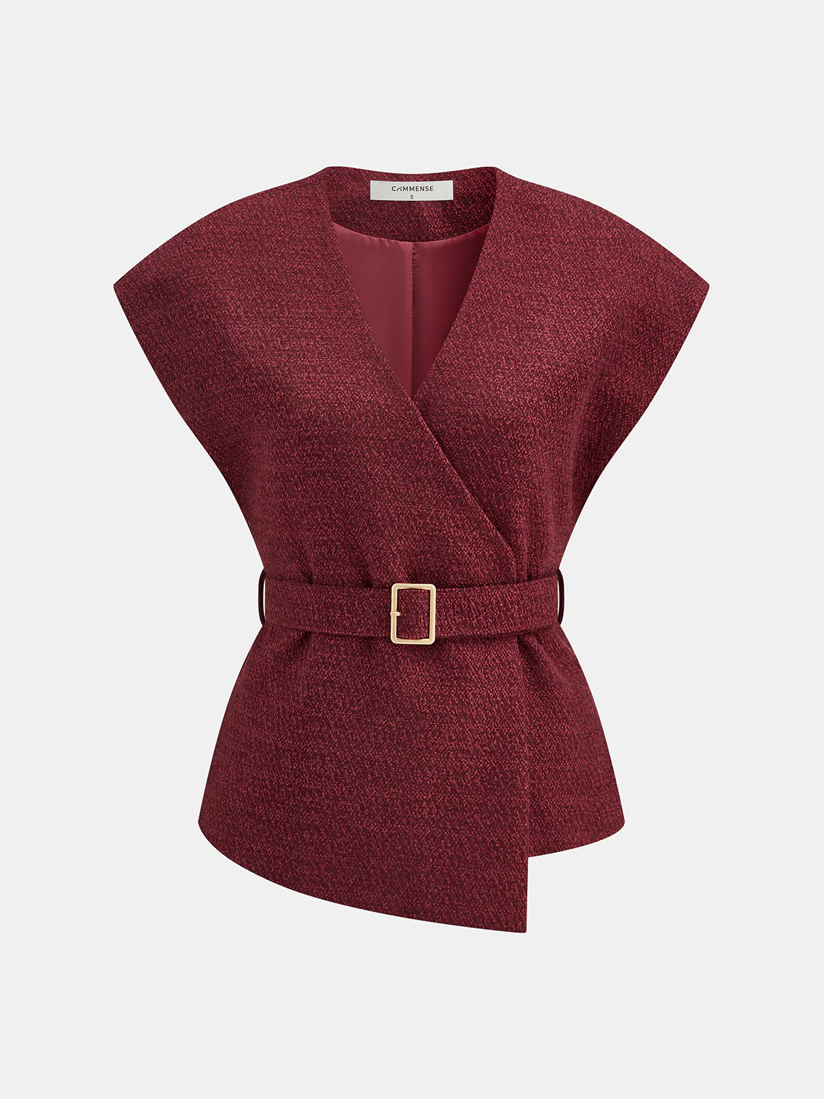 Belted Asymmetric Cap Sleeve V-Neck Vest