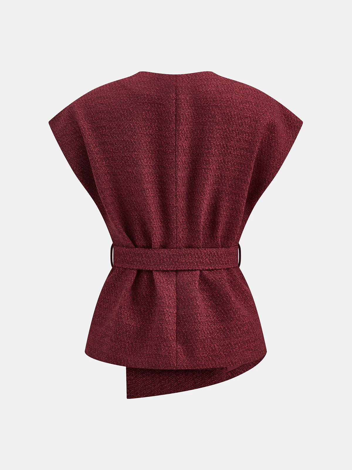 Belted Asymmetric Cap Sleeve V-Neck Vest - Image 2