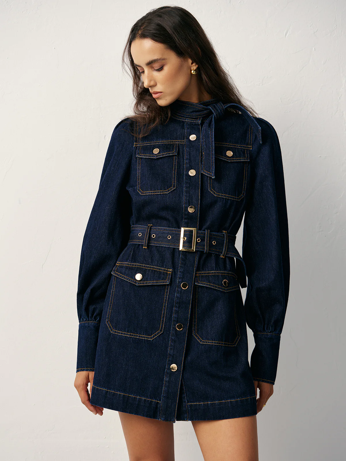 Belted Button-Front Denim Dress - Image 3