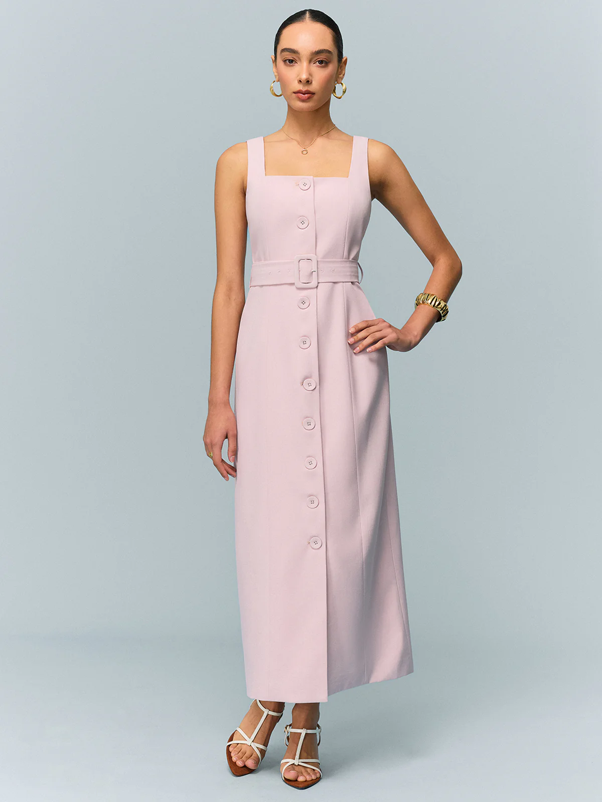 Belted Button-Front Maxi Dress - Image 6