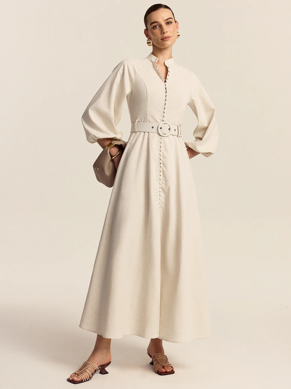 Belted Button Front Maxi Dress - Image 3