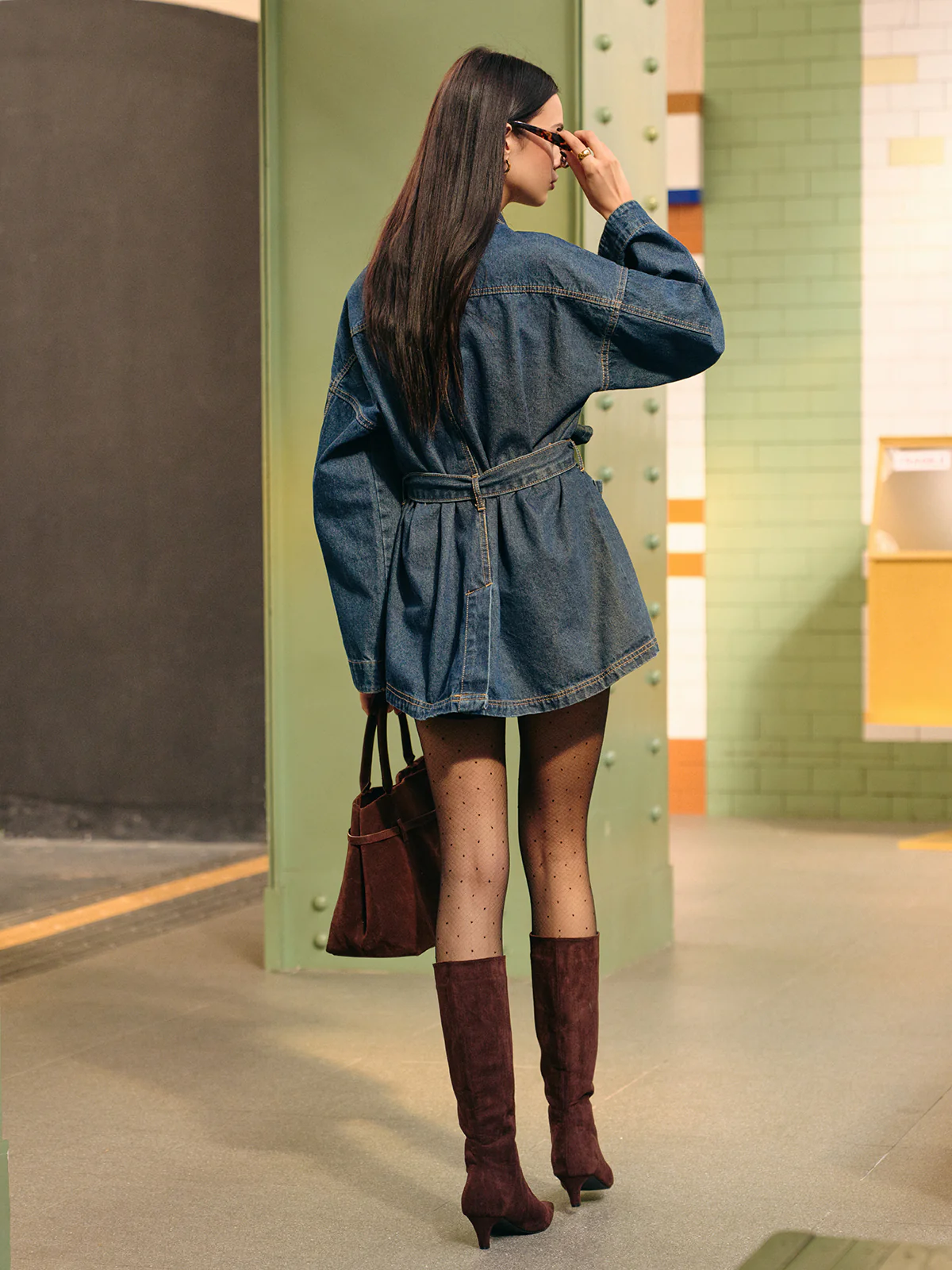 Belted Cargo Denim Polo Jacket - Image 4