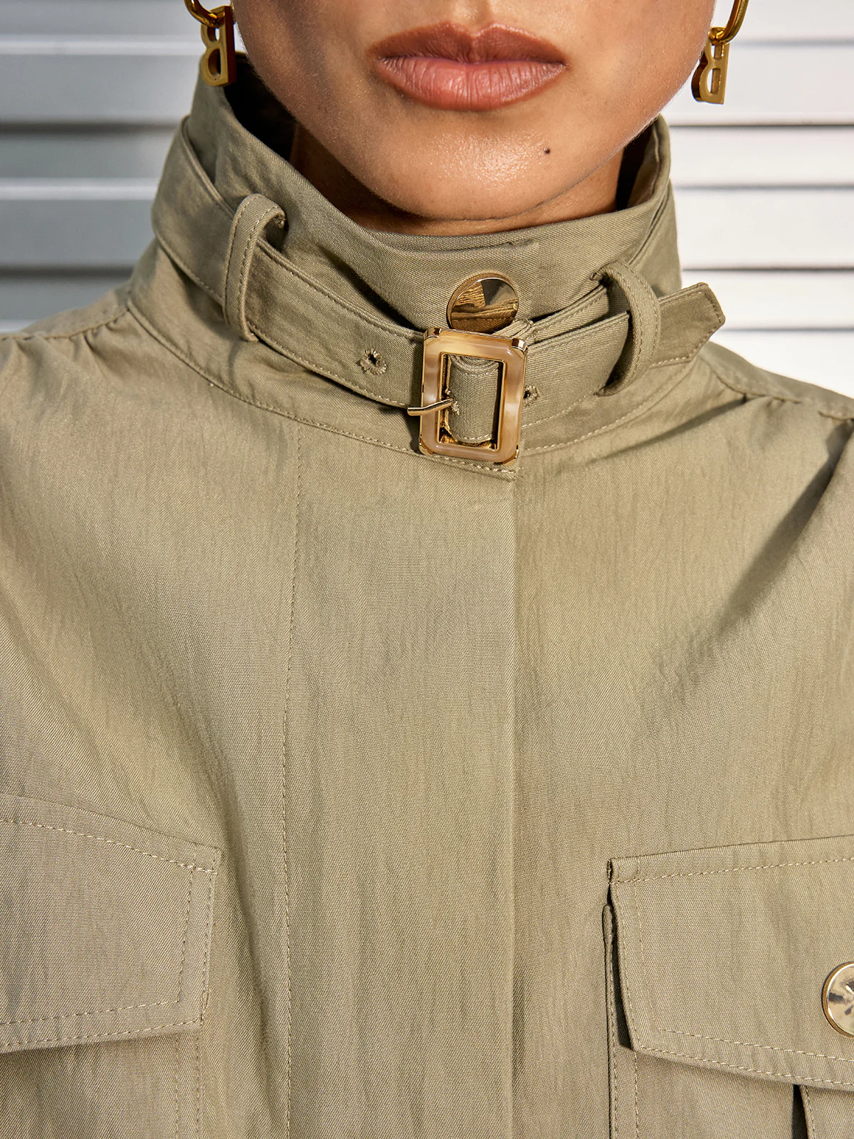 Belted Collar Cotton Blend Cropped Jacket - Image 4