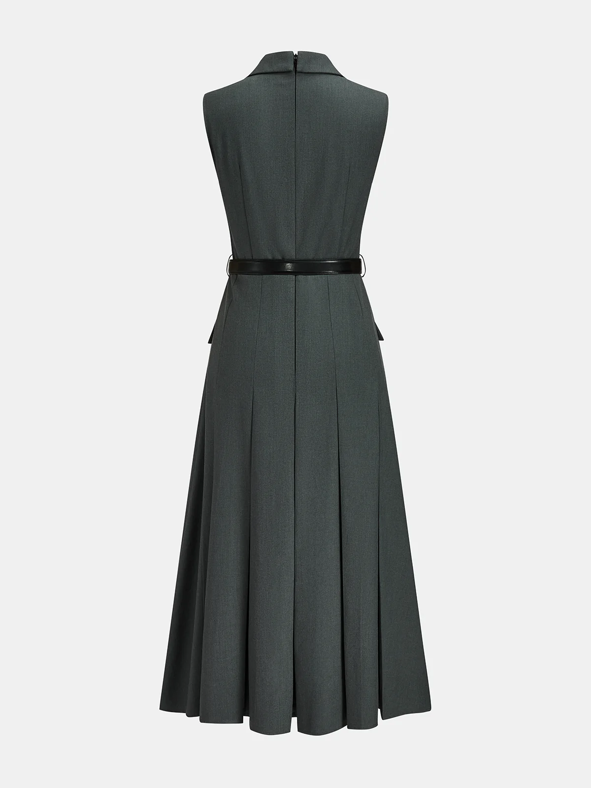 Belted Collared Pleated Midi Dress - Image 3