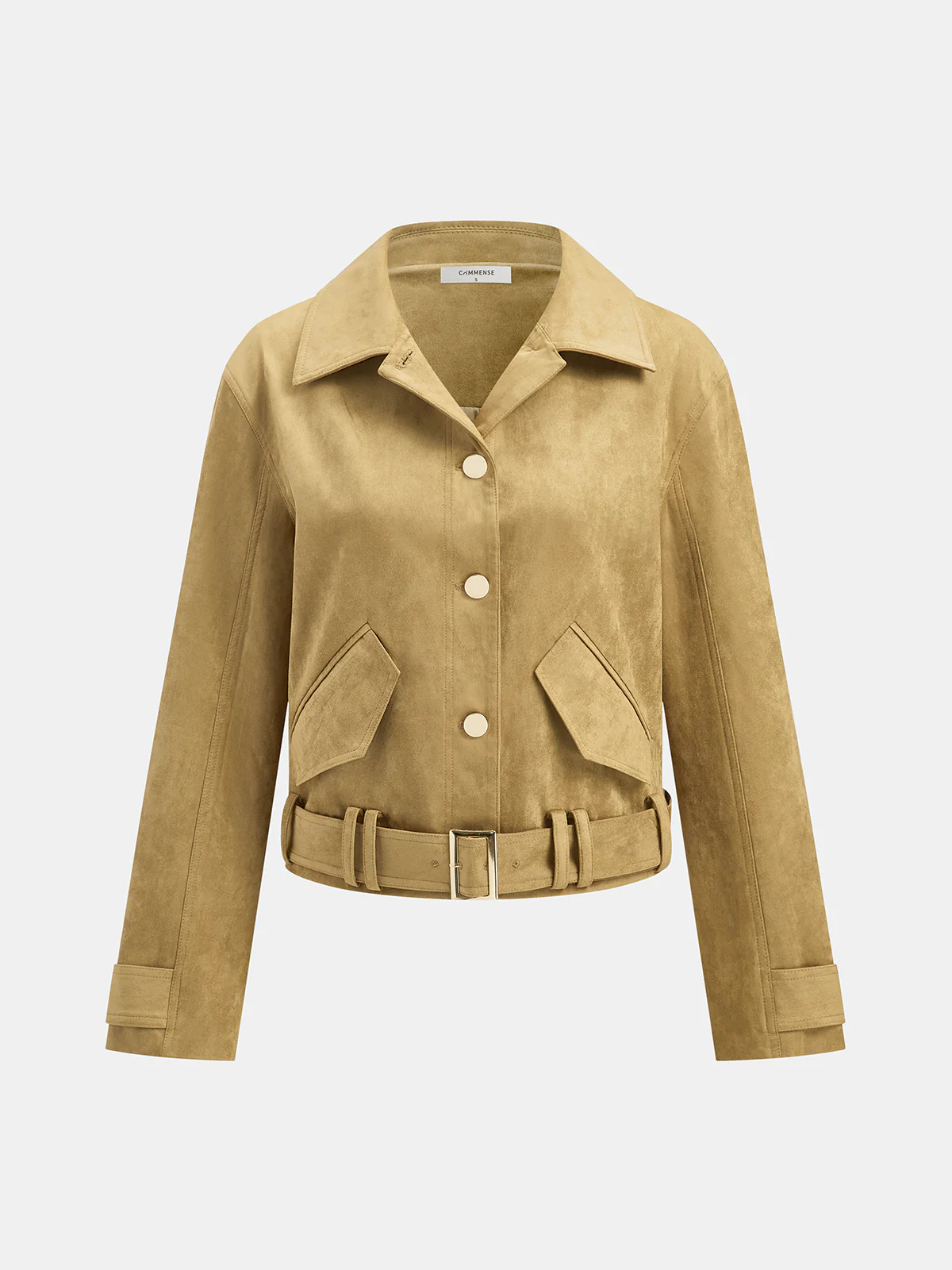 Belted Collared Suede Effect Jacket - Image 11
