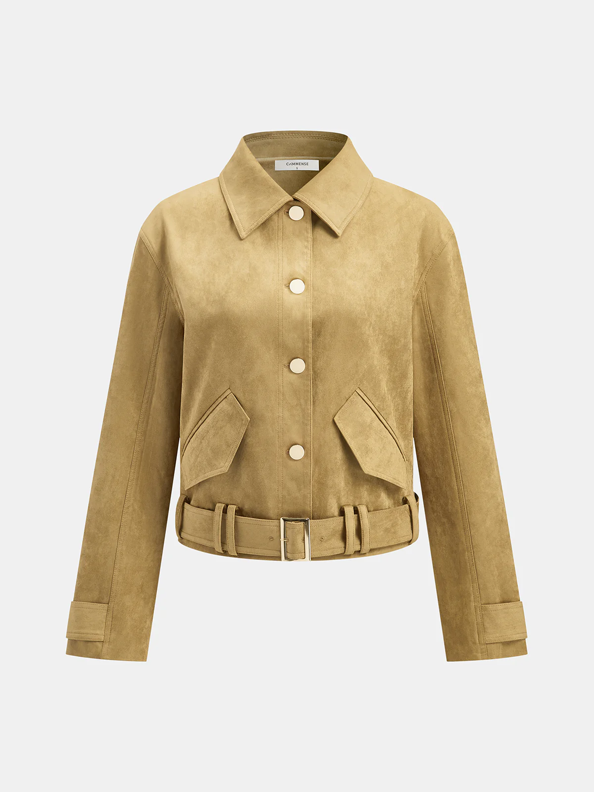 Belted Collared Suede Effect Jacket - Image 7