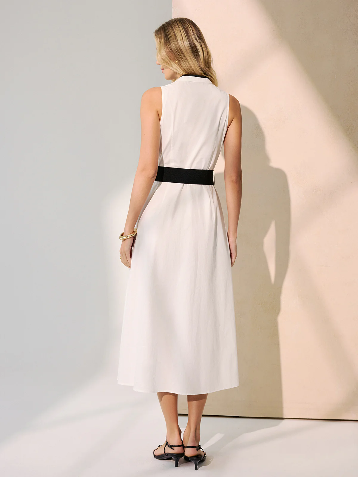 Belted Contrast Trim Cotton Sleeveless Maxi Dress - Image 6