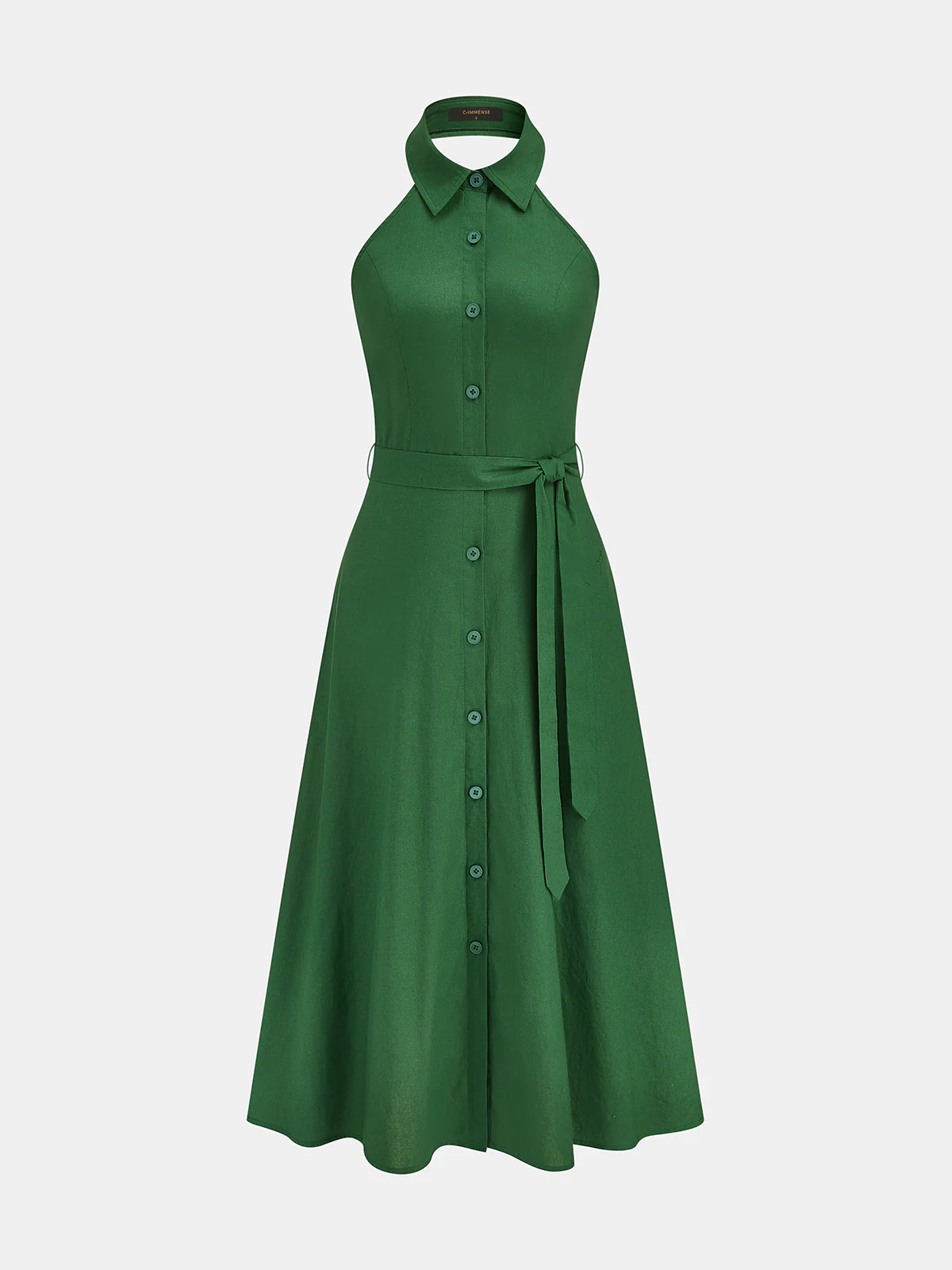 Belted Cotton Linen Halter Shirt Maxi Dress - Image 2
