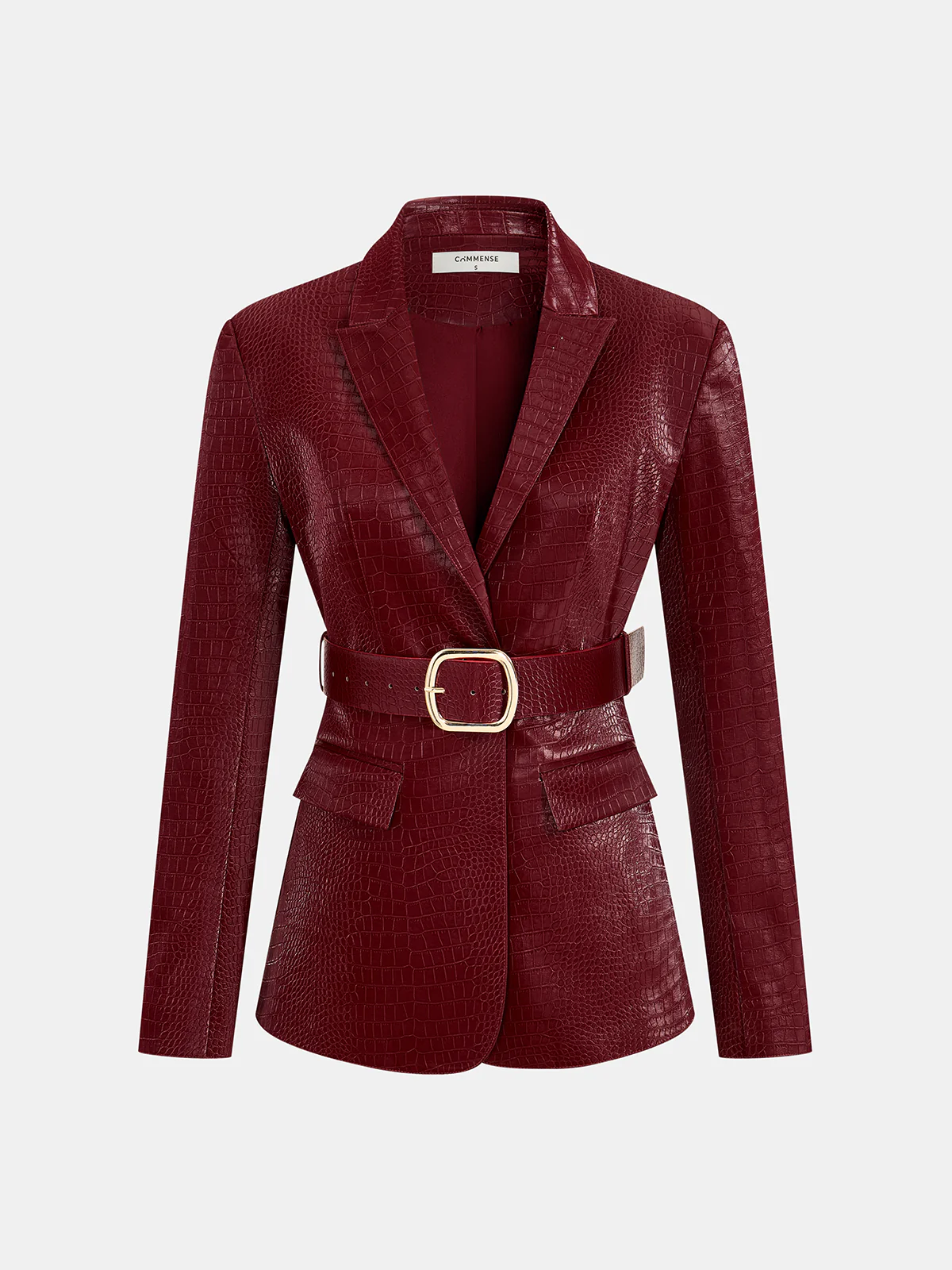 Belted Crocodile-Embossed Blazer
