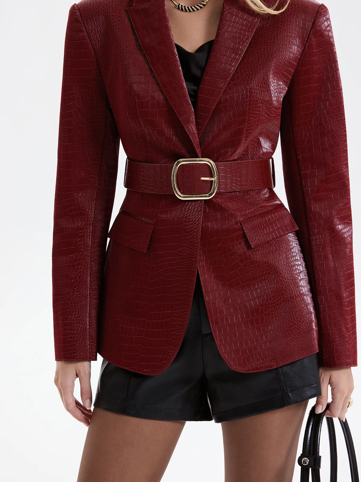 Belted Crocodile-Embossed Blazer - Image 4