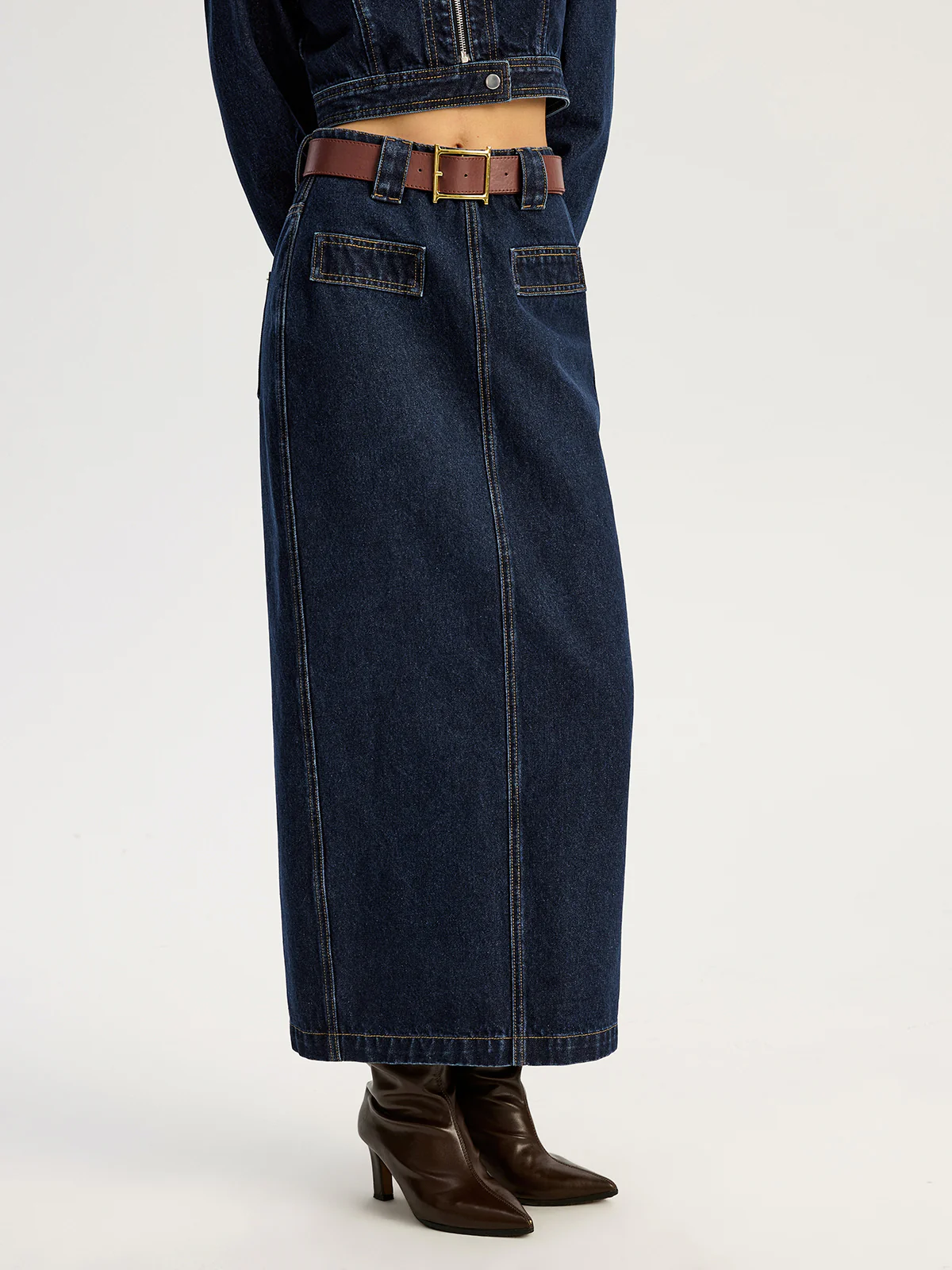 Belted Denim Maxi Skirt - Image 2