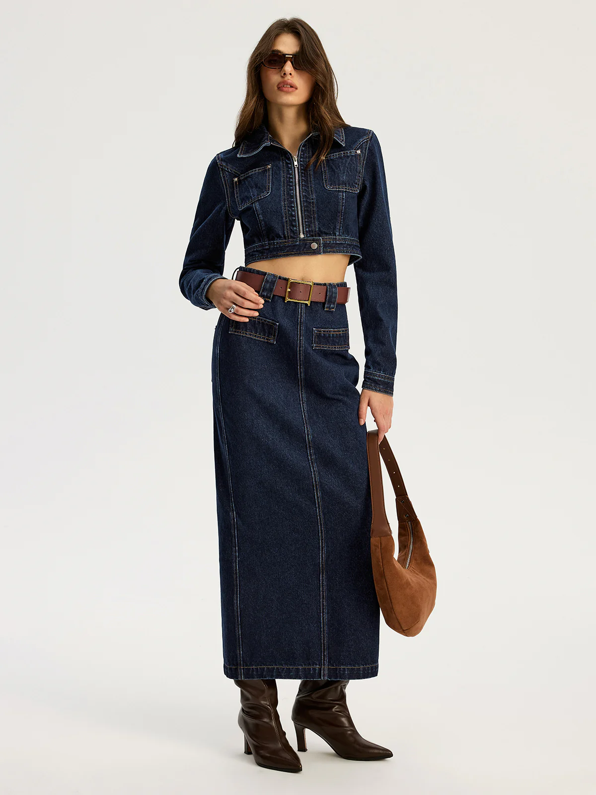 Belted Denim Maxi Skirt - Image 3