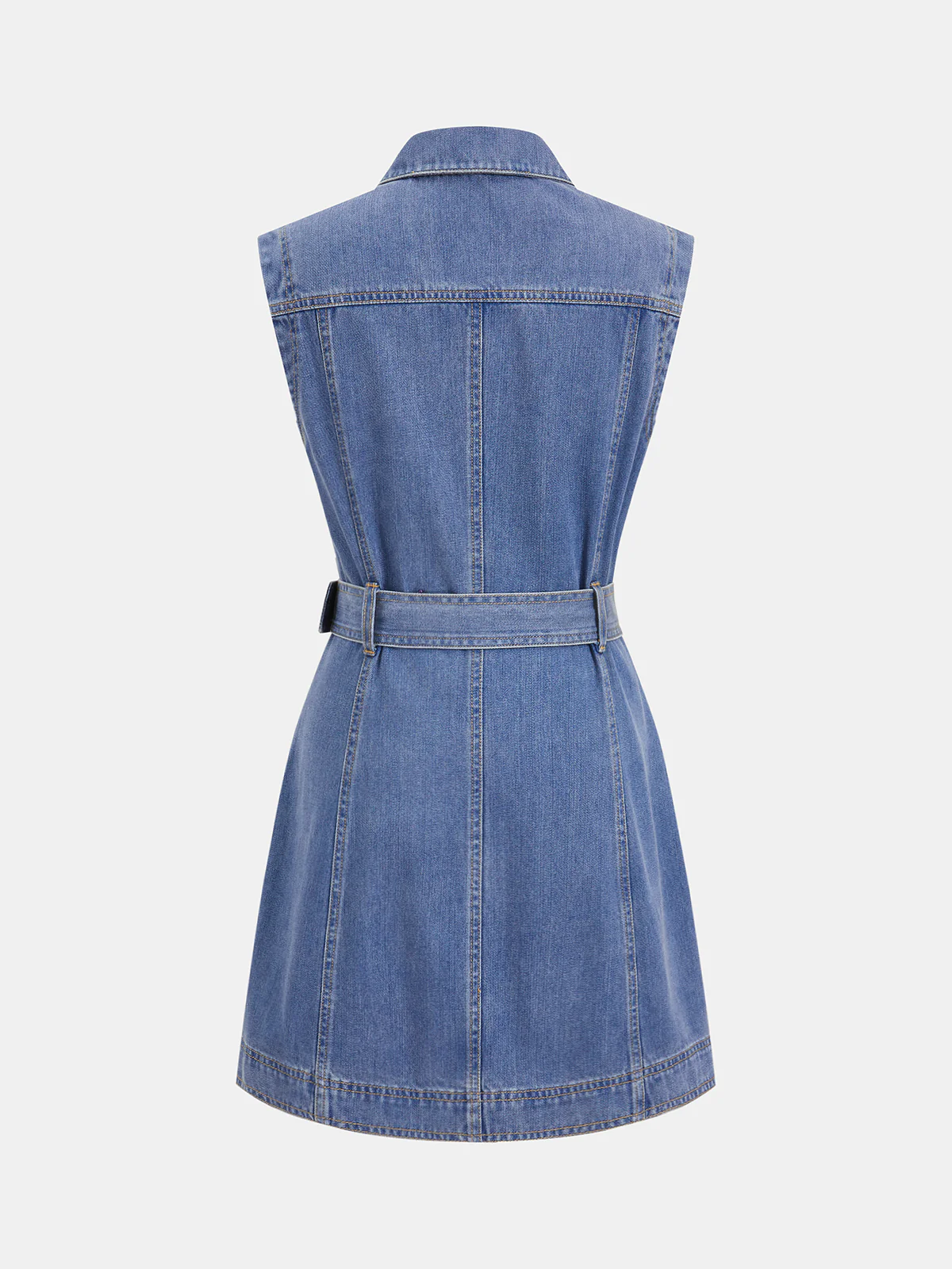 Belted Denim Sleeveless Shirt Dress - Image 2