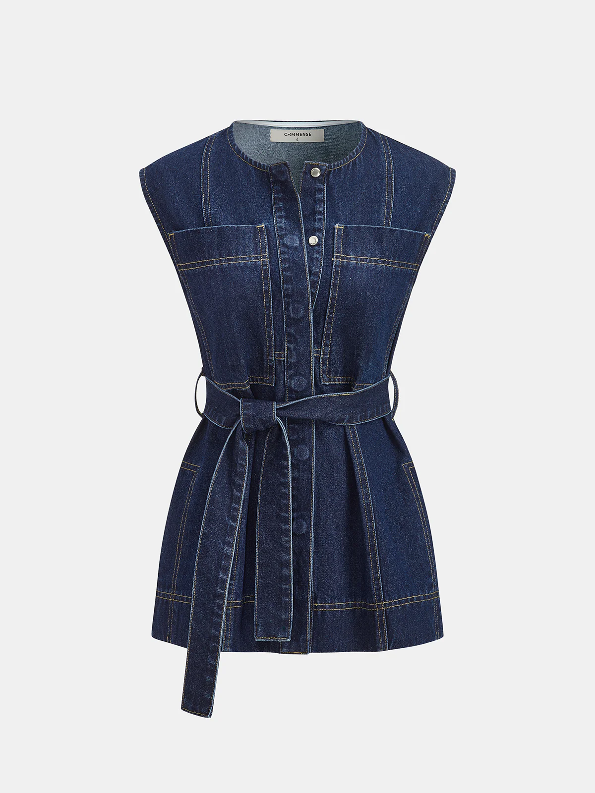 Belted Denim Sleeveless Vest & Shorts Set - Image 3