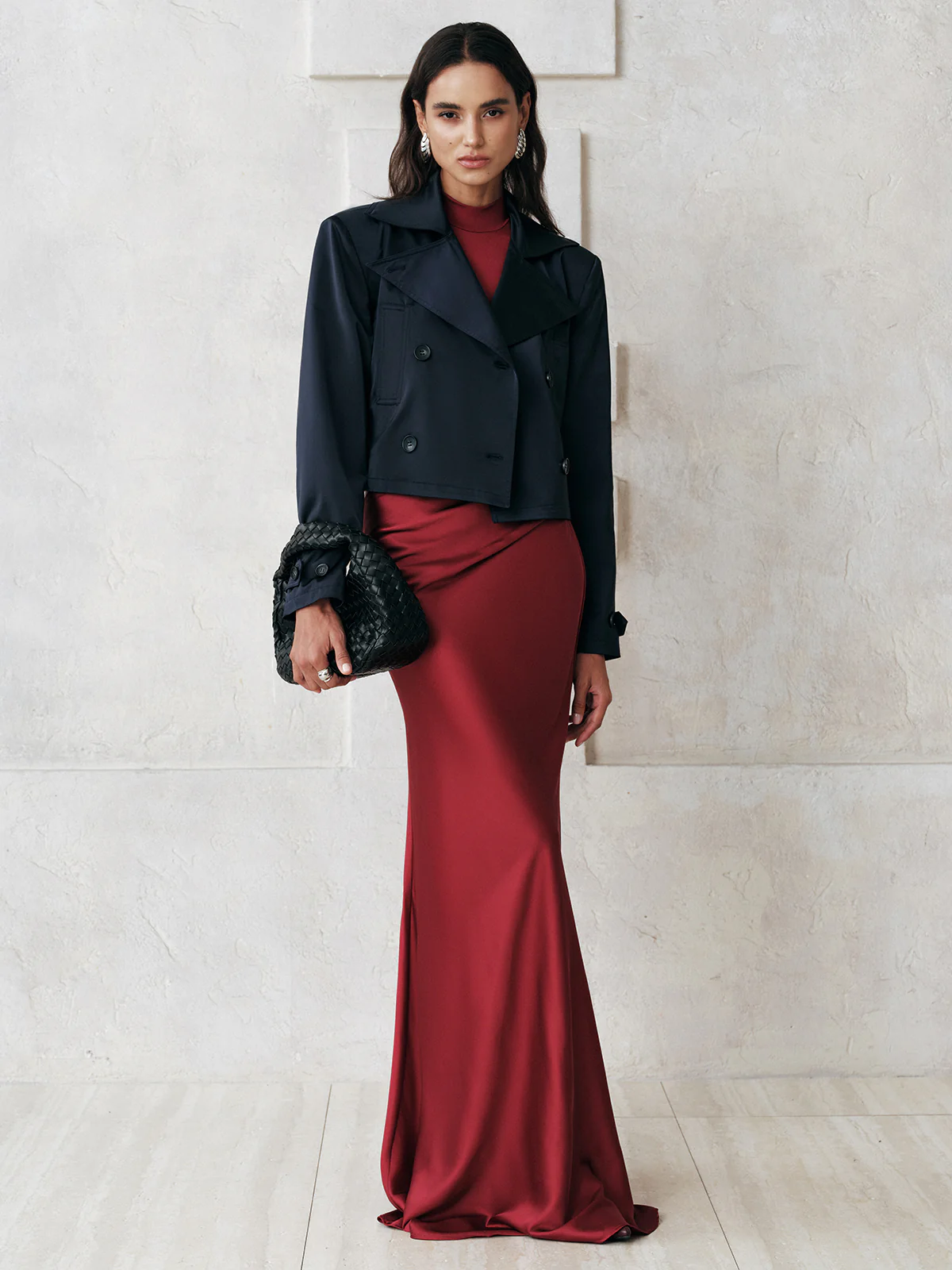 Belted Double-Breasted Cropped Trench Coat - Image 3