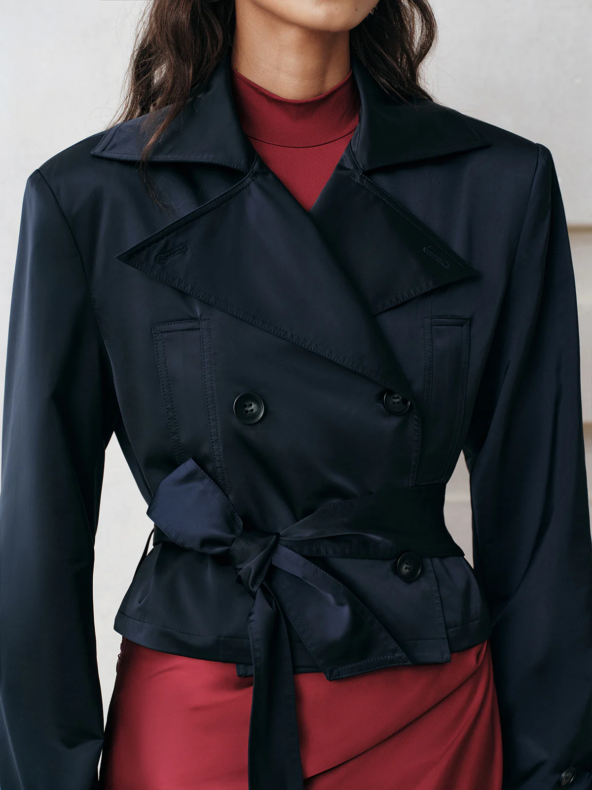 Belted Double-Breasted Cropped Trench Coat - Image 5