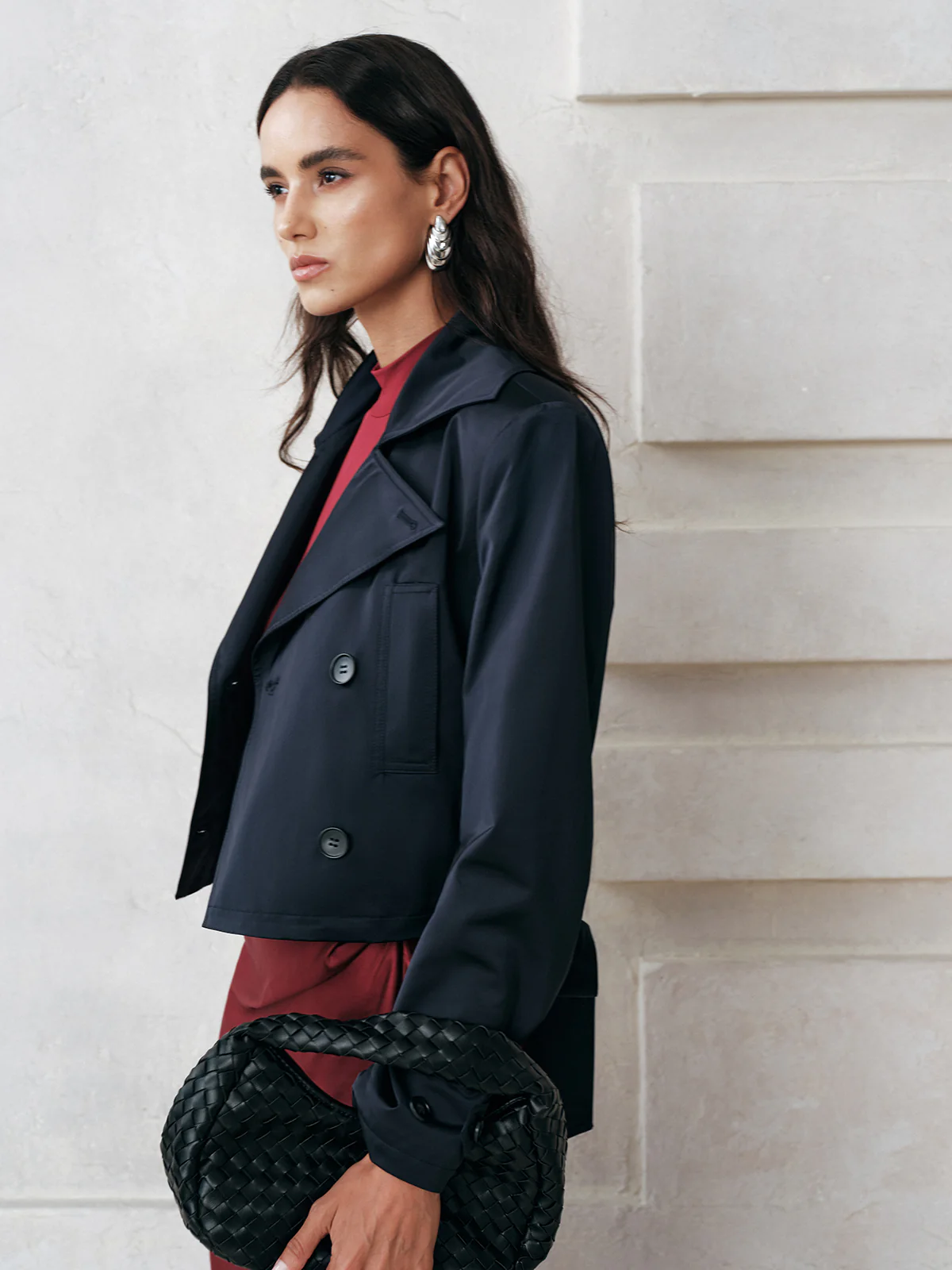 Belted Double-Breasted Cropped Trench Coat - Image 7