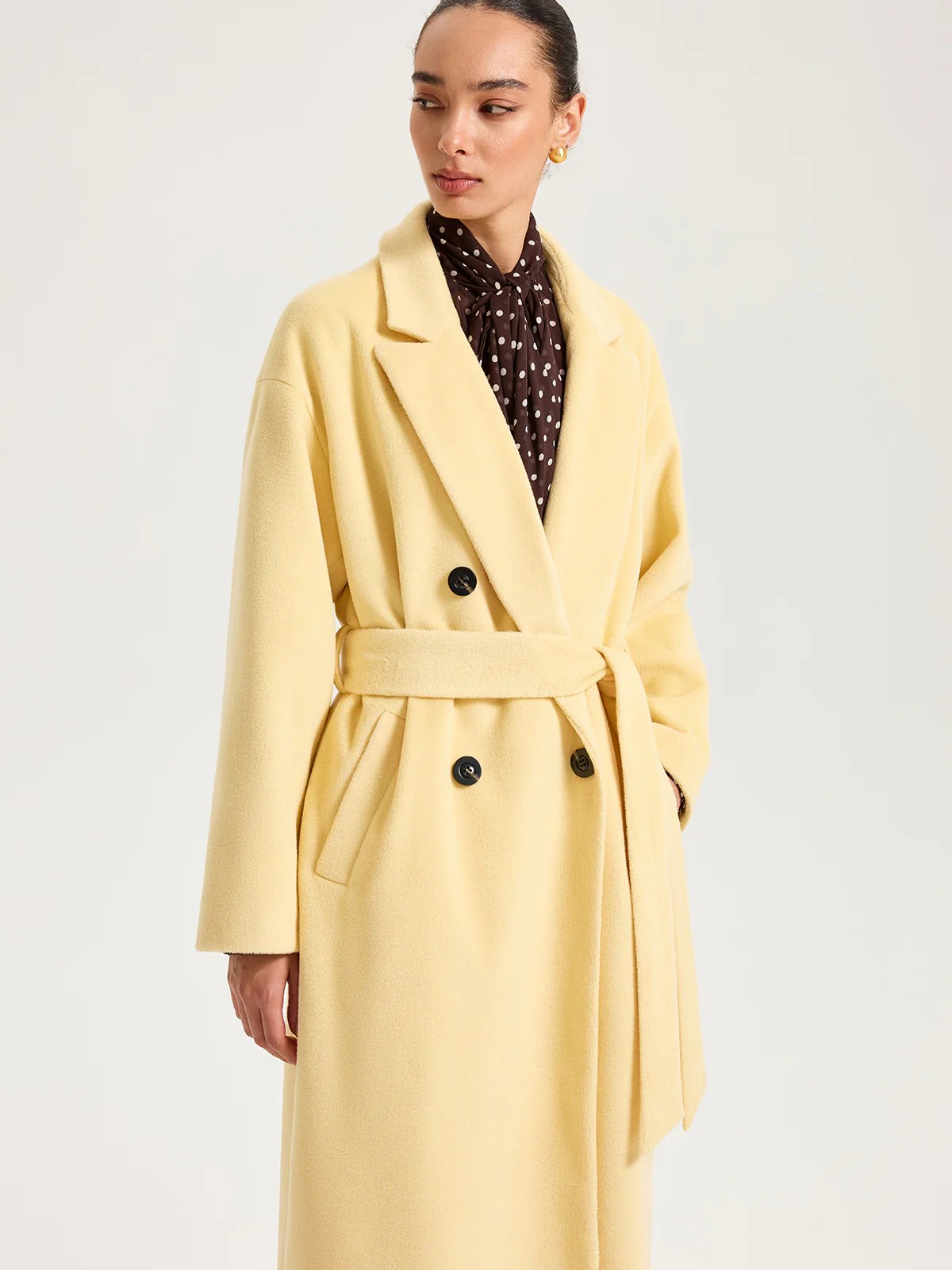 Belted Double-Breasted Lapel Long Coat - Image 4